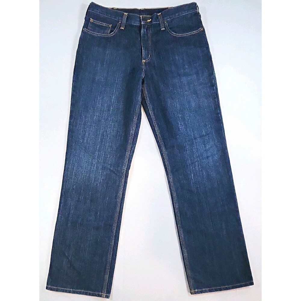 Carhartt Men Relaxed Fit Straight Leg Blue Dark Wash Denim Jeans 5-Pocket 34x32